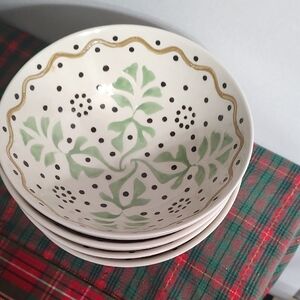 Stoneware Bowl Dots Leaves Set 4